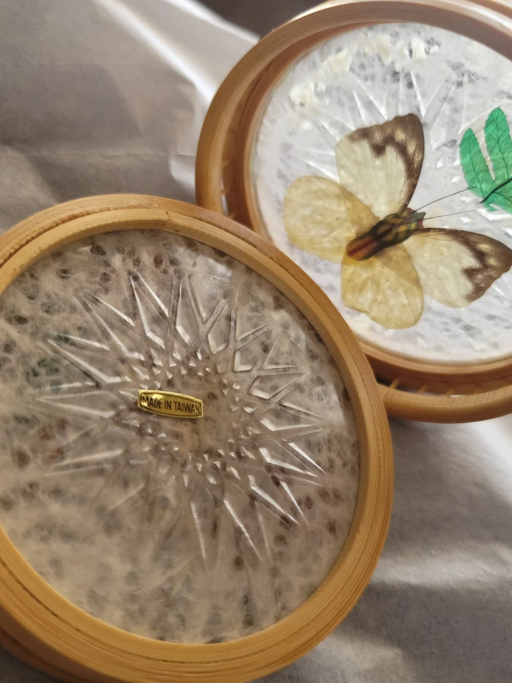 Set Of 2-Vintage Round Butterfly Coasters or Wall Art  Barconic Retro